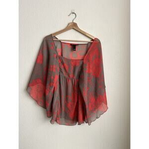 INC International Concepts Abstract Print Flowy Dolman Sleeve Blouse Top Size 10